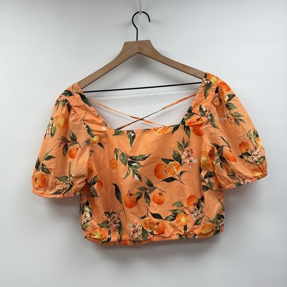 Ann Taylor LOFT Orange Fruit Harvest Criss Cross Back Cropped Top Small - Picture 3 of 10
